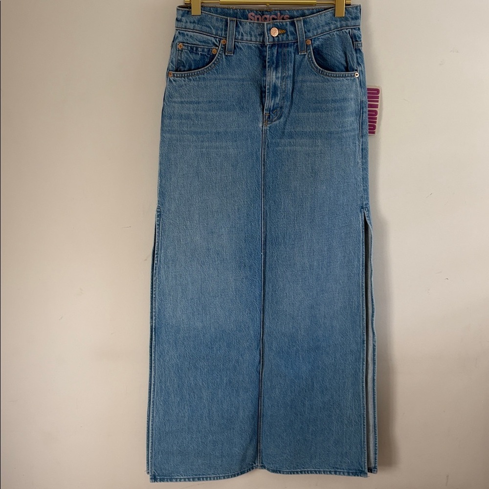 MOTHER SNACKS SLICED MAXI DENIM SKIRT- size 23 NWT - Picture 3 of 9